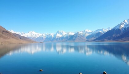  Tranquil mountain lake under clear blue sky
