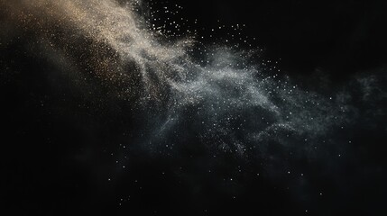 A cloud of fine dust particles spreading diagonally from the top left corner, fading into black