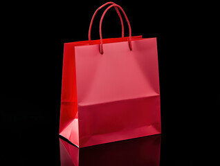 Red paper shopping bag with handles isolated on a black background