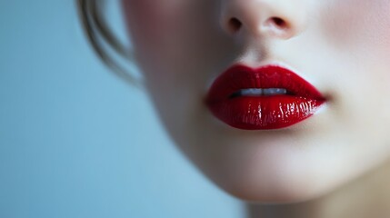 Obraz premium Bright ruby red lips with a smooth, glossy texture and sharp contours