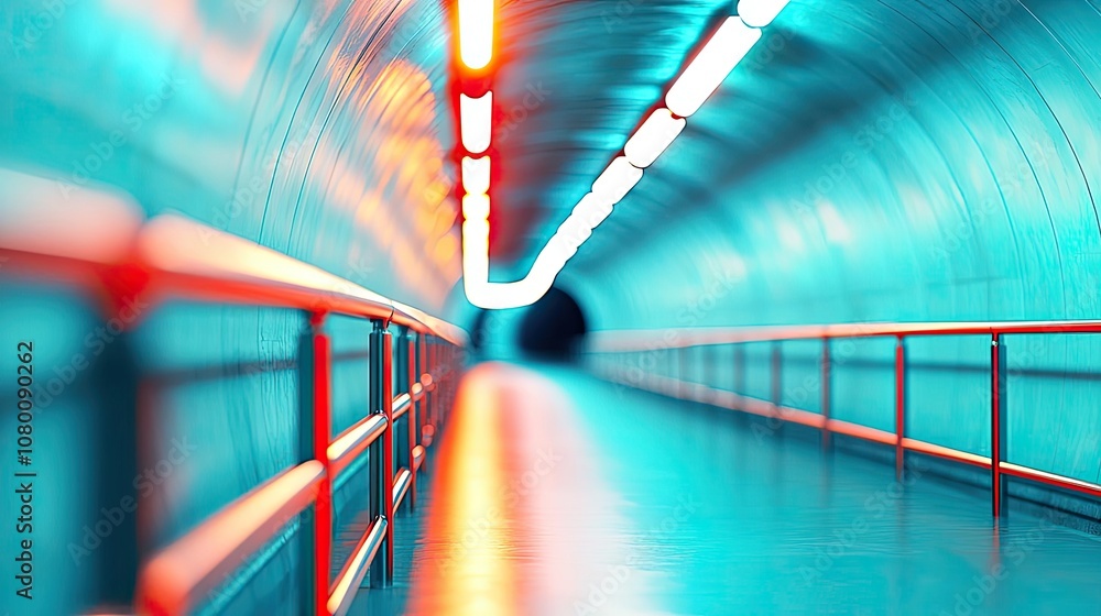 Poster vibrant tunnel with blue and red lights, creating a dynamic perspective.