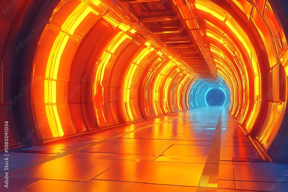 Poster mesmerizing futuristic neon soaked tunnel with undulating magma like patterns and vibrant