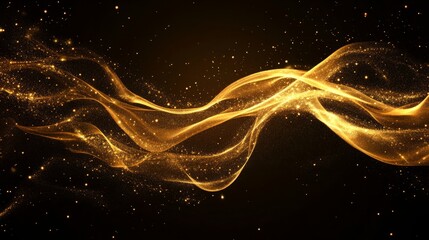Magical golden wind with bright, glowing stars and comet-like trails of dust