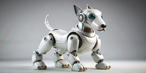 The Futuristic Canid A 3D Render of a Mechanical Dog with Gold Accents and Teal Eyes