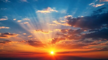 Fototapeta premium Text: Tranquil sunset skies adorned with delicate pastel clouds. Textured wallpaper showcasing the beauty of the sky. Captivating photomural featuring a fiery orange sunset