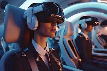 Flight Attendants Practicing Emergency Procedures in Virtual Reality Simulation