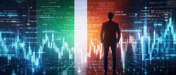 italian economy and finance . a businessman standing in front of a digital trading platform, economic growth, stock market chart, investment trends global challenges and opportunities.	
