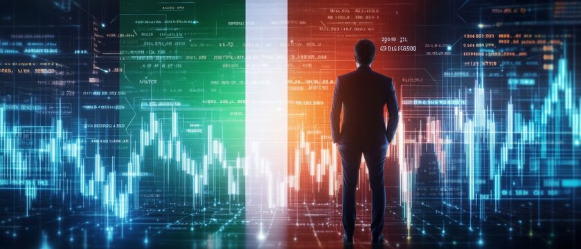 italian economy and finance . a businessman standing in front of a digital trading platform, economic growth, stock market chart, investment trends global challenges and opportunities.	
 - Powered by Adobe