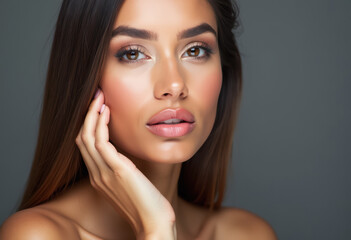 Obraz premium Portrait of a young woman with makeup in a studio setting