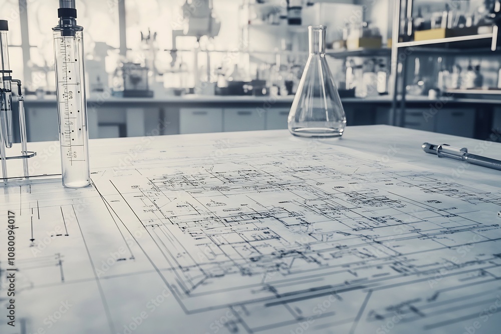 Poster intricate engineering blueprint with precise technical diagrams and meticulous structural