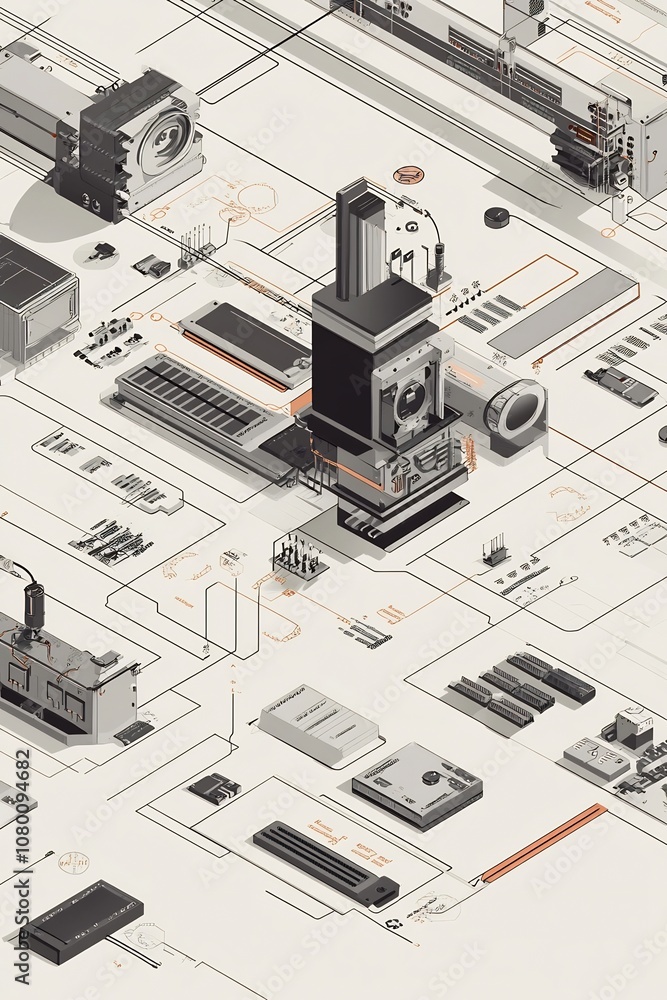 Poster detailed schematic diagram of a state of the art control system with advanced diagnostic tools and