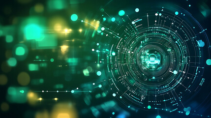 Obraz premium Digital technology banner green blue texture background 