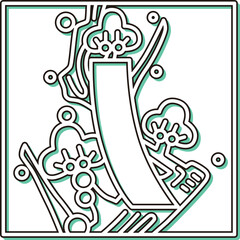 カラーシャドウ正方形シンプル花札　如月　梅　赤短　2月　梅に赤短