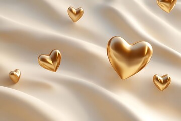 Floating golden hearts on a soft cream-colored background.
