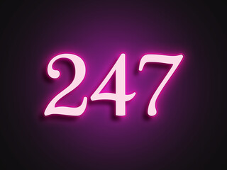 Pink glowing Neon light text effect of number 247.	
