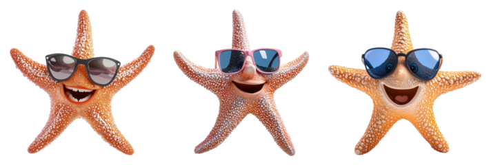 Fun starfish characters underwater scene digital art playful environment close-up view marine life