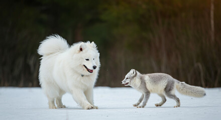 Obraz premium Friendship and love photos that don't require animal species (Samoyed, Arctic Fox)