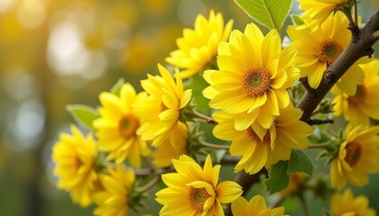 Fototapeta premium Bright yellow flowers bloom in the sunlight
