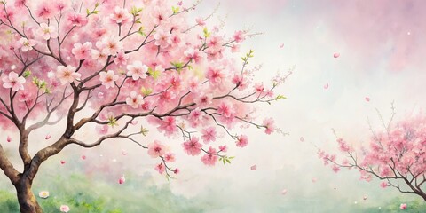 Fototapeta premium Watercolor Dream A Pink Cherry Blossom Tree in Springtime