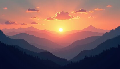 Obraz premium Sunset in the mountains a serene landscape
