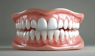 Fototapeta premium teeth that are realistic. White smile isolated in 3D for orthodontic clinic, white jaw render in dentistry concept. dental hygiene model