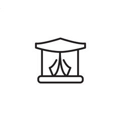 A simple line drawing of a gazebo on icon. A minimalist gazebo icon with a roof and a curtain. Editable icon.