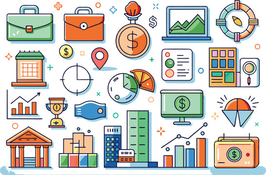 Financial planning icon set. Full Vector illustration Outline Style Icons.