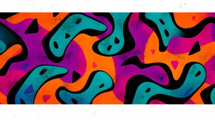 Abstract Illustration with Orange, Teal, Purple and Black Shapes