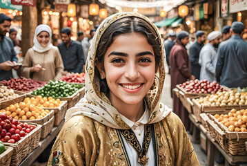 Young iranian girl in the eastern bazaar