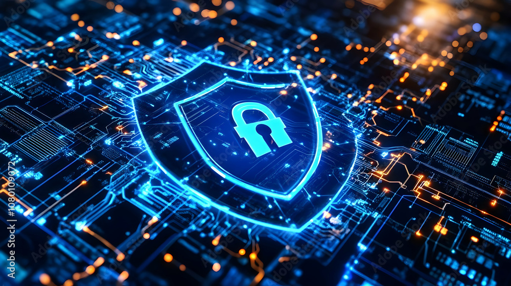 Poster cybersecurity shield abstract background