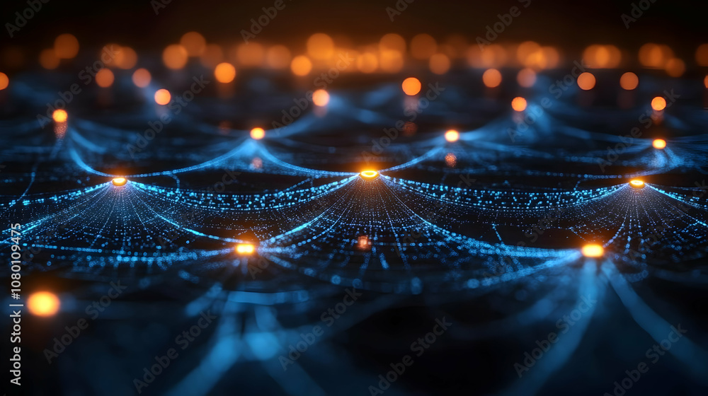 Poster abstract 3d network of glowing lines and dots