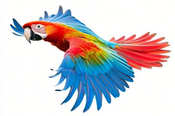 Obraz premium Colorful Scarlet Macaw Flying Isolated on White Background