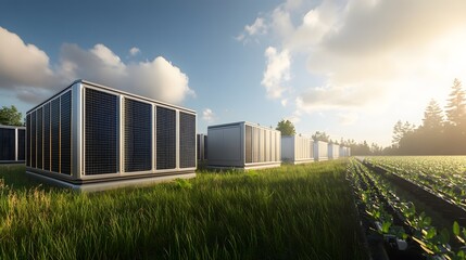 Obraz premium Solar-powered cooling systems for data centers to reduce carbon footprint and energy usage.