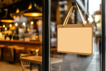 Blank Sign Mockup Hanging on Restaurant Door