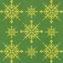 Green color  christmas background and snowflakes  winter pattern 