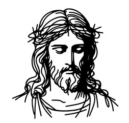sacred depiction of jesus christ  in line art black vector