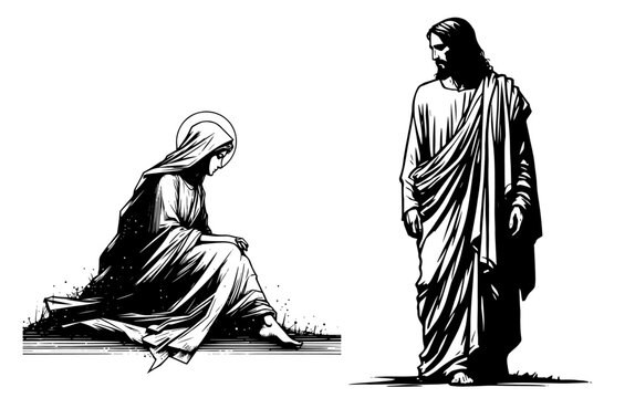 Naklejki black and white religious artwork of jesus and a sacred moment