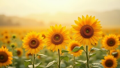 Obraz premium Bright and cheerful sunflower field