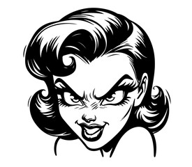 artistic sketch of stylish retro lady in black and white