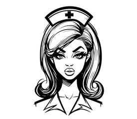 glamorous nurse pinup style portrait with stethoscope black vector