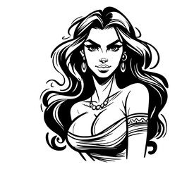 artistic sketch of stylish retro lady in black and white