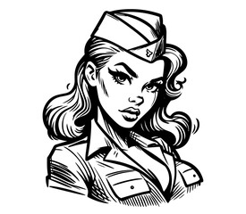 artistic sketch of stylish retro lady in black and white