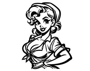 artistic sketch of stylish retro lady in black and white