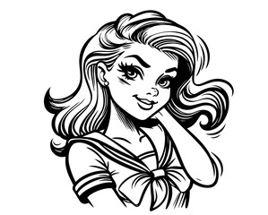 Fototapeta premium charming pinup girl illustration in sailor fashion black vector