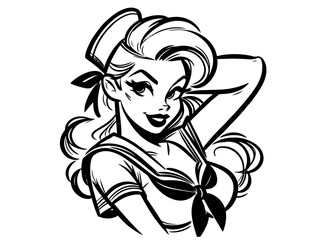 sailor-themed pinup girl portraits with playful expressions black vector