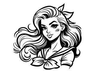playful sailor girl illustrations with retro elegance black vector
