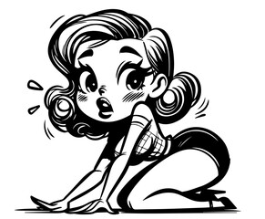 artistic sketch of stylish retro lady in black and white