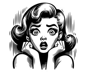 artistic sketch of stylish retro lady in black and white