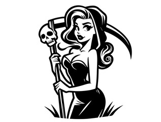 alluring grim reaper character in pin-up art style black vector