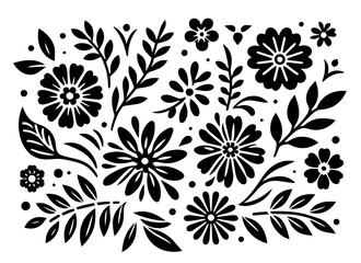decorative floral composition in silhouette style – black vector